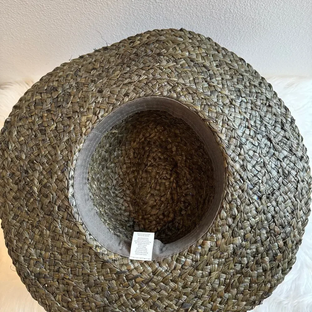 Olive Green Chunky Woven Boho Straw Wide Brim Sun Hat-Adjustable